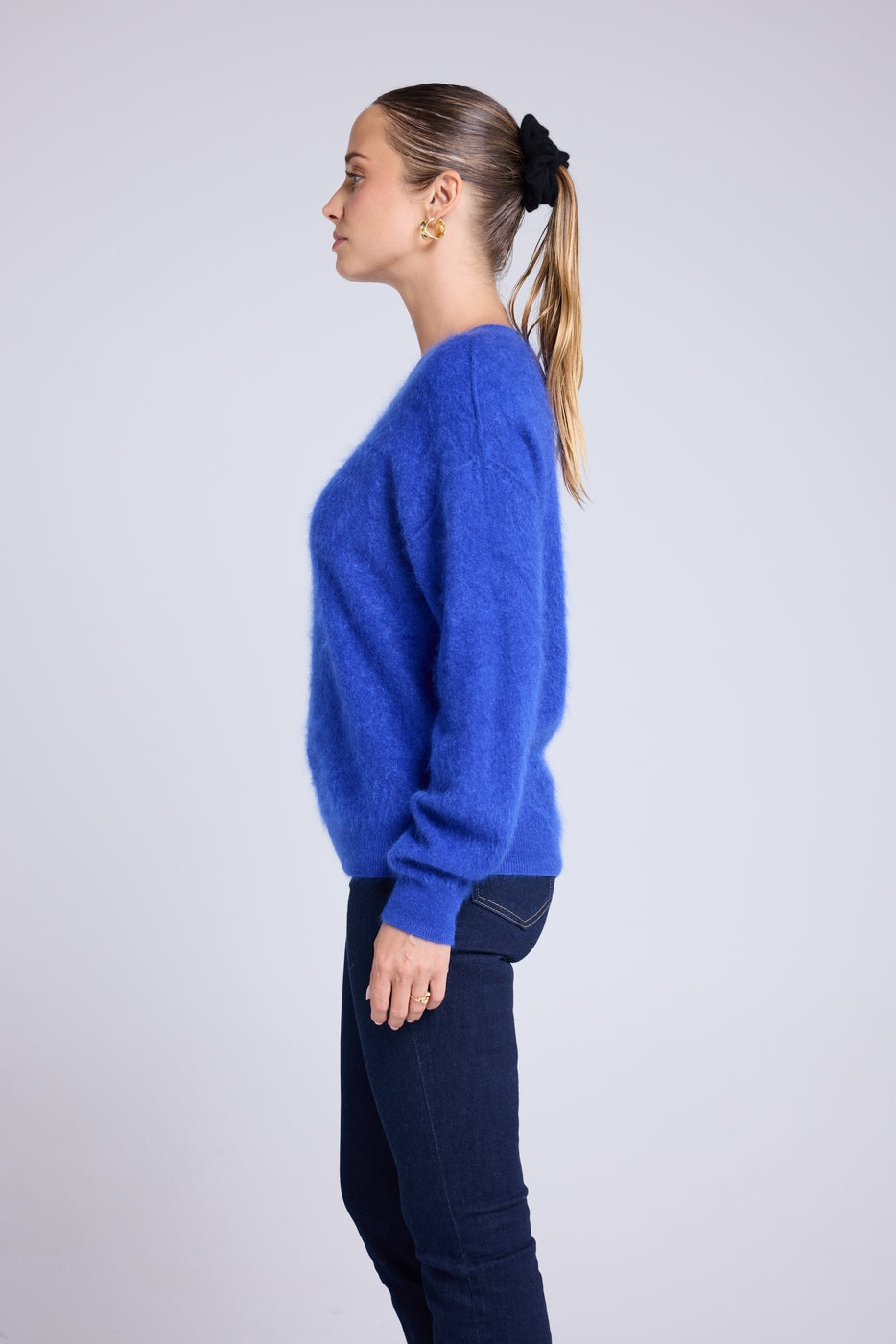Pull Dropshoulders Cachemire Brossé Bruna - Bleu Roi - Femme