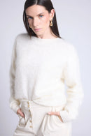 Brushy Cashmere Oversized Sweater - White - Women