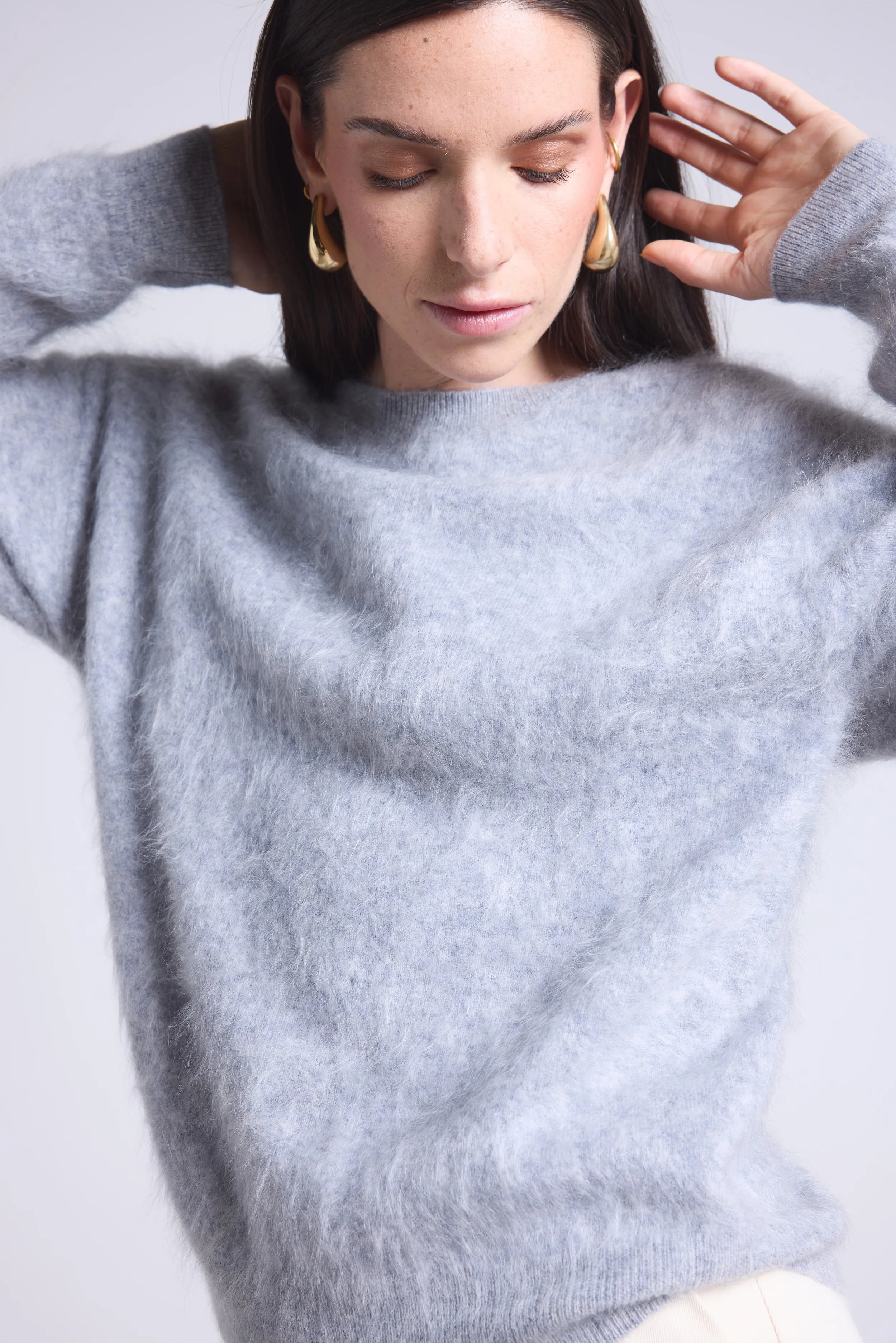 Pull Oversize Cachemire Brosse Brushy - Gris Clair - Femme