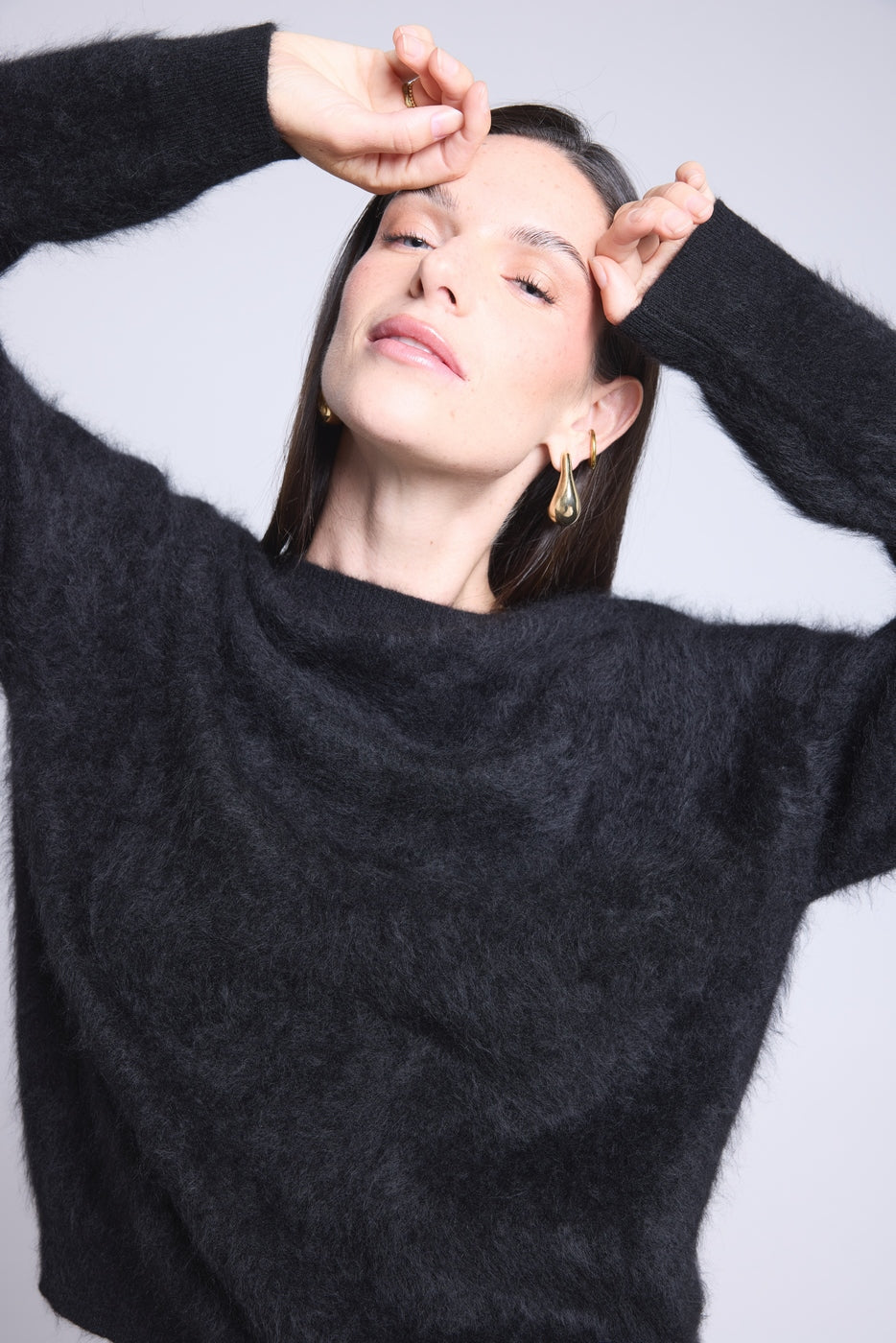 Oversized Brushed Cashmere Jumper Brushy - Black - Women