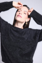 Oversized Brushed Cashmere Jumper Brushy - Black - Women