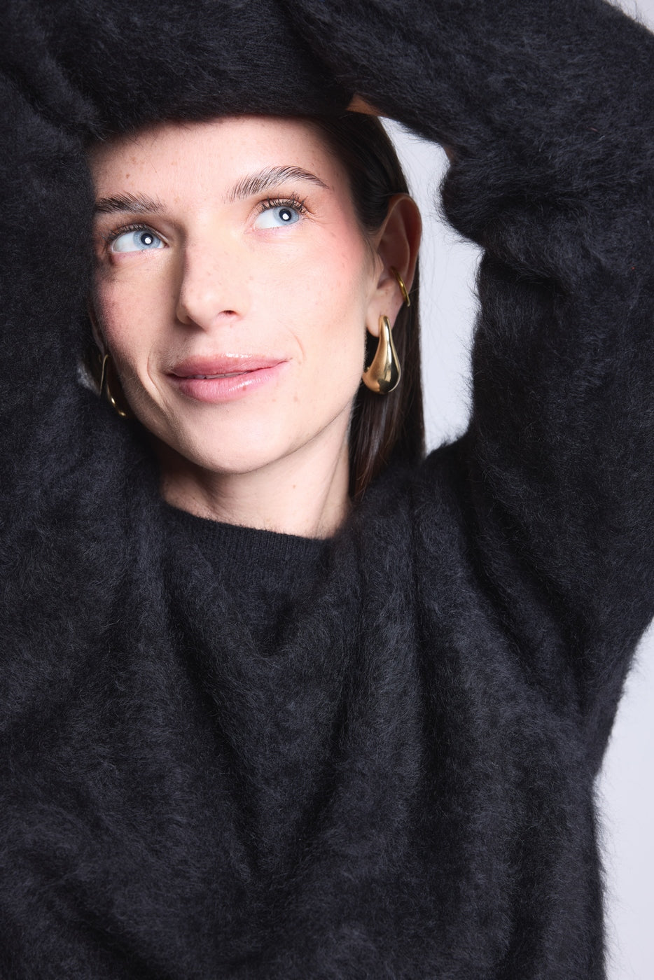 Oversized Brushed Cashmere Jumper Brushy - Black - Women