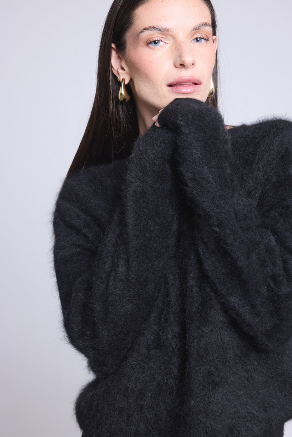 Oversized Brushed Cashmere Jumper Brushy - Black - Women