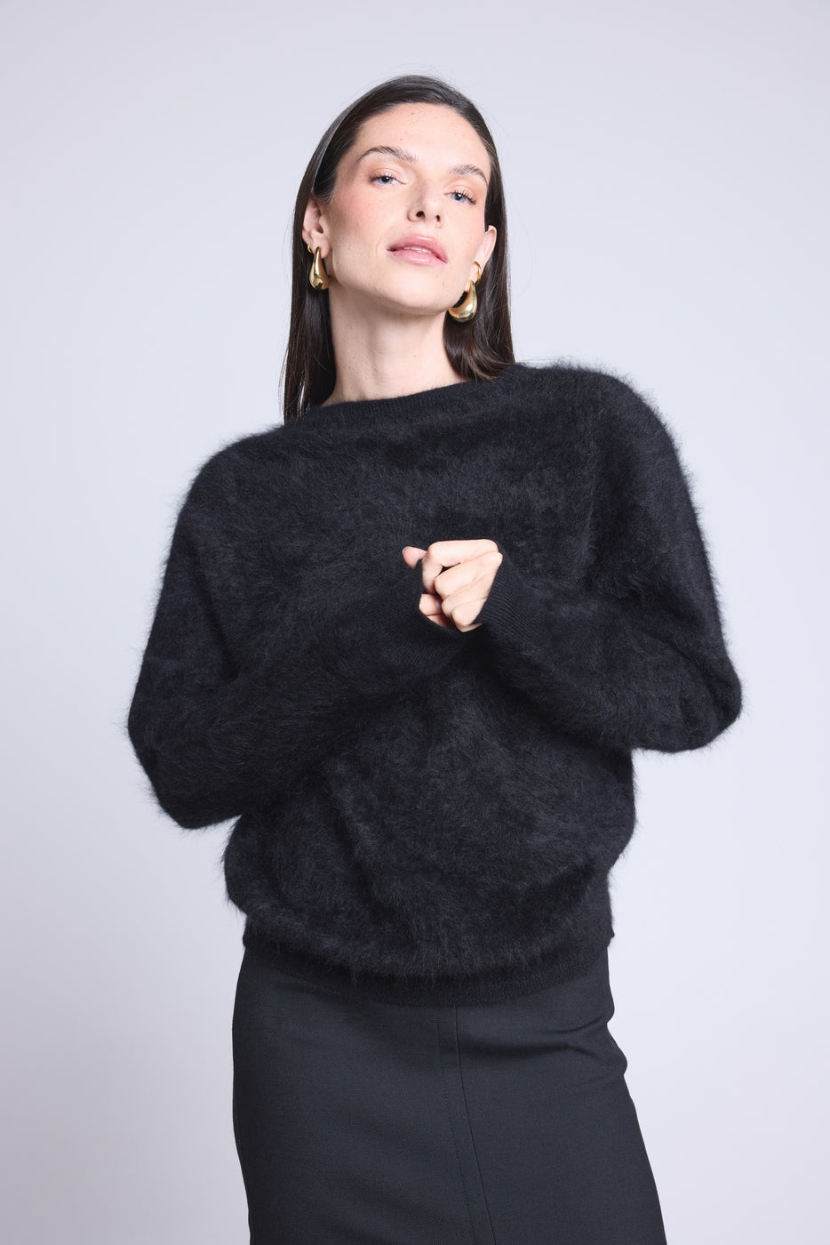 Oversized Brushed Cashmere Jumper Brushy - Black - Women