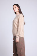 Brushy Cashmere Oversized Sweater - Cream Beige - Women