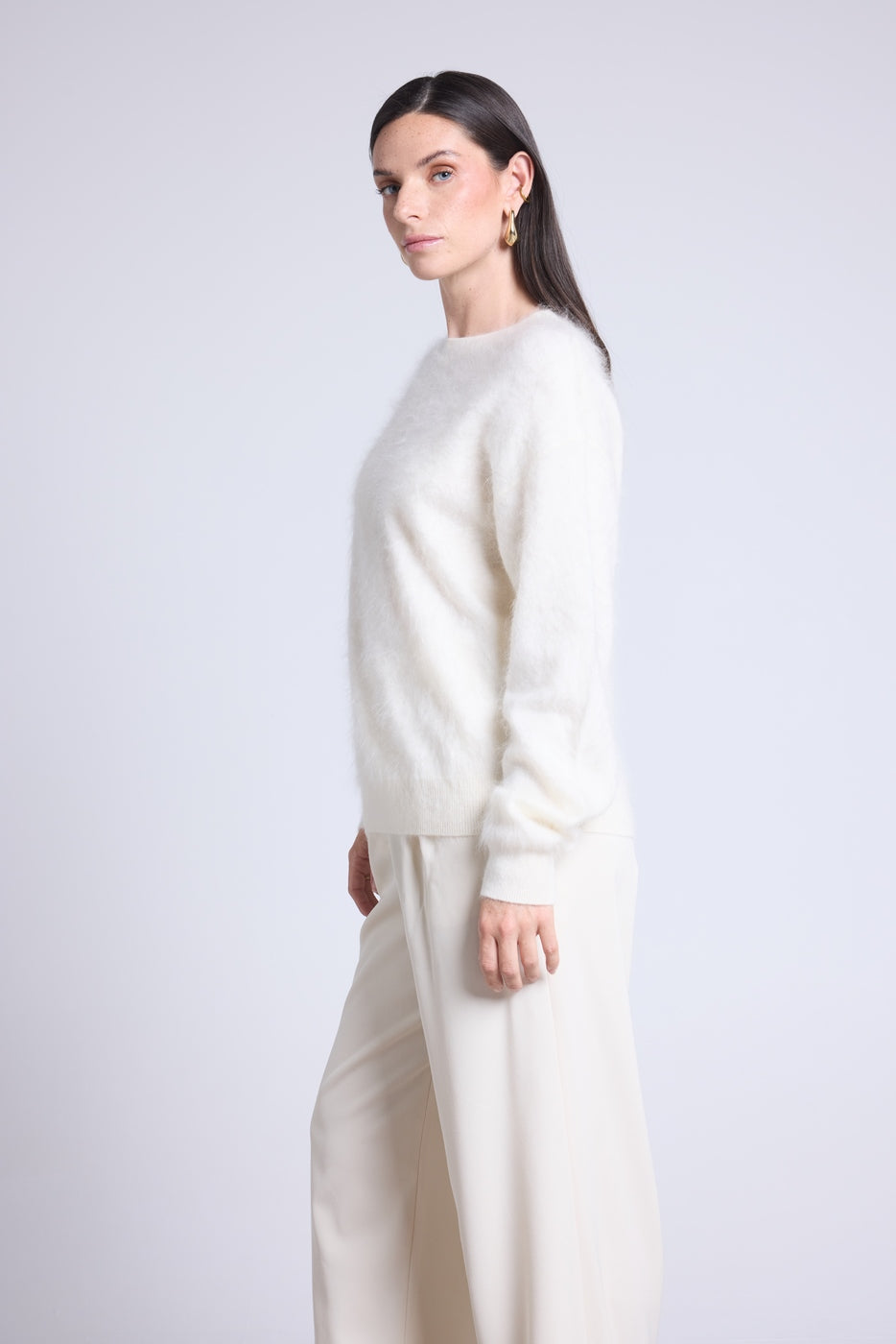 Oversized Brushed Cashmere Jumper Brushy - White - Women