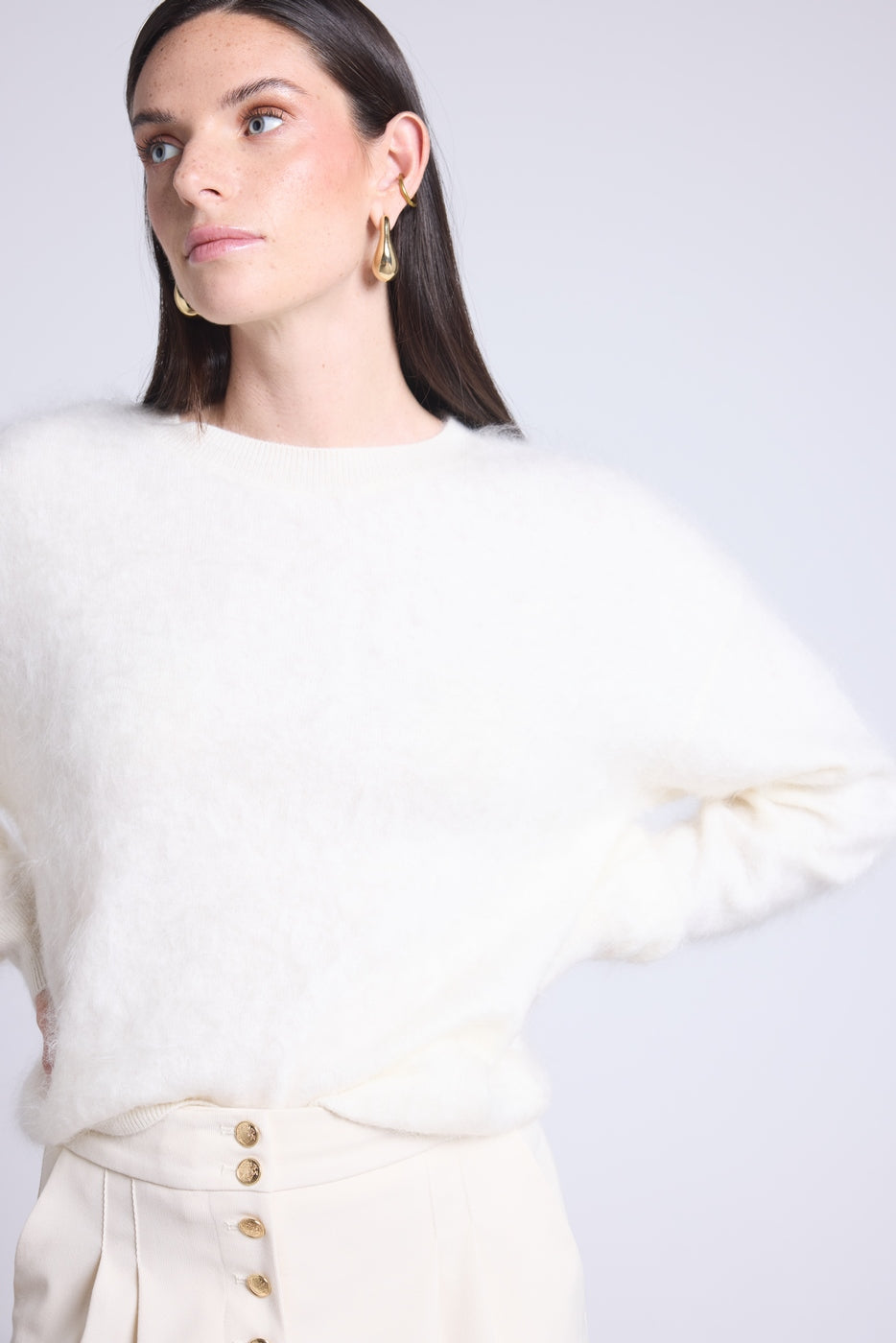 Oversized Brushed Cashmere Jumper Brushy - White - Women