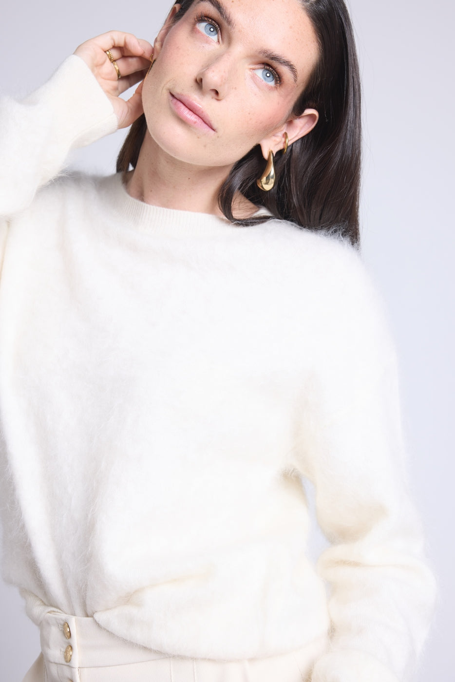 Oversized Brushed Cashmere Jumper Brushy - White - Women