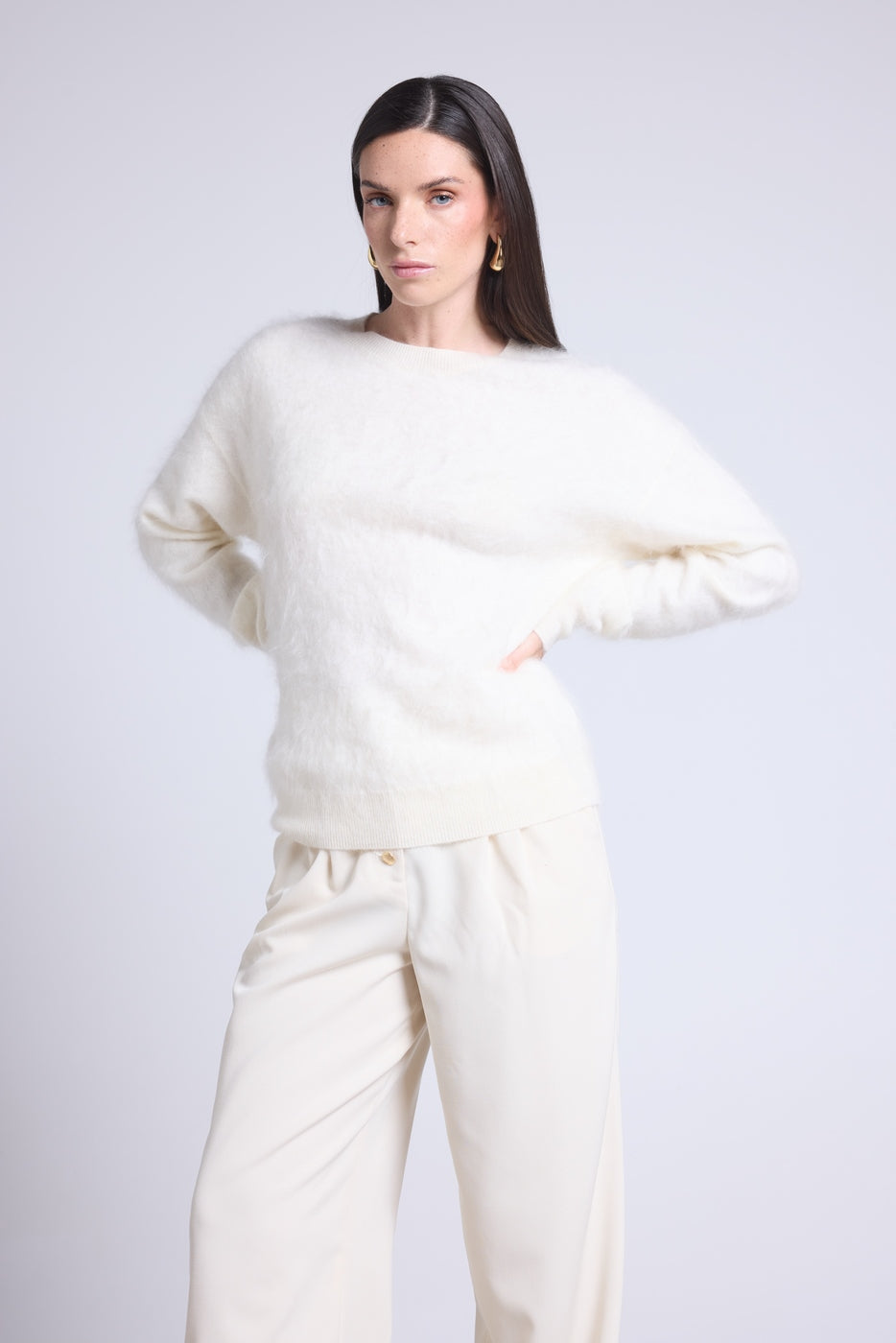 Oversized Brushed Cashmere Jumper Brushy - White - Women