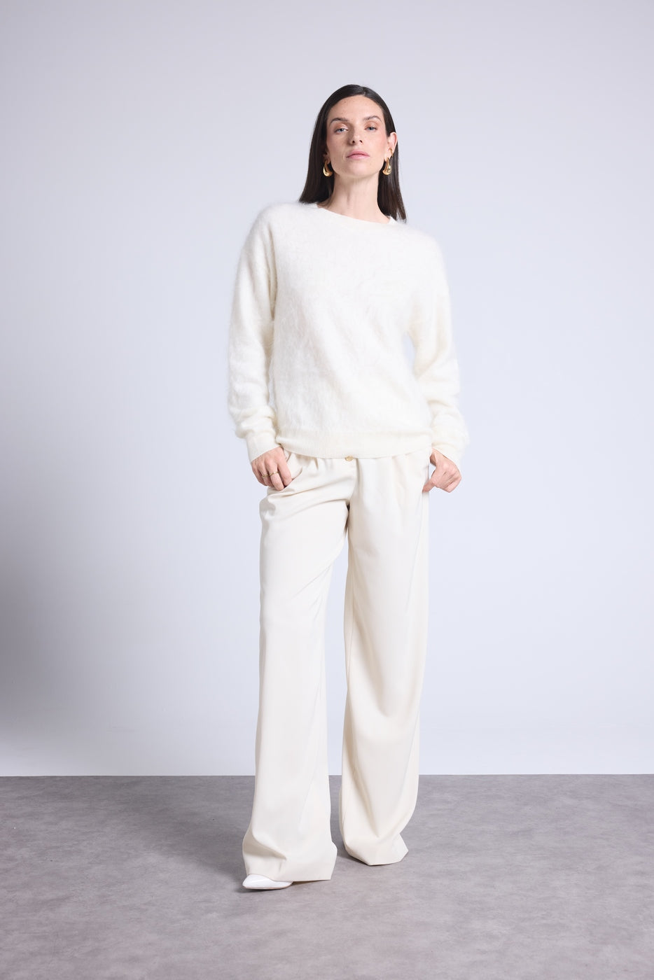 Oversized Brushed Cashmere Jumper Brushy - White - Women