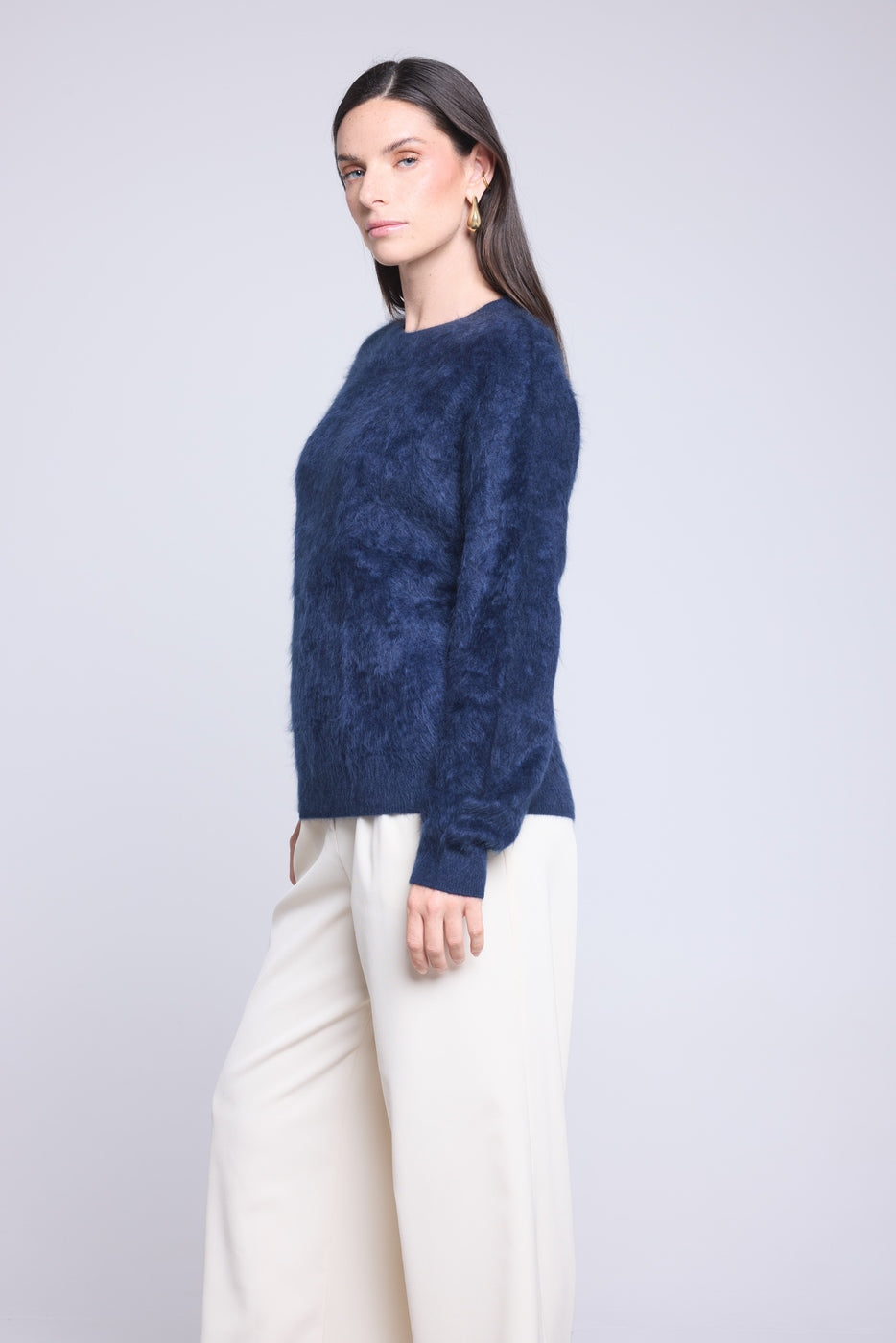 Jersey Oversize de Cachemira Cepillada Brushy - Azul Marino - Mujer