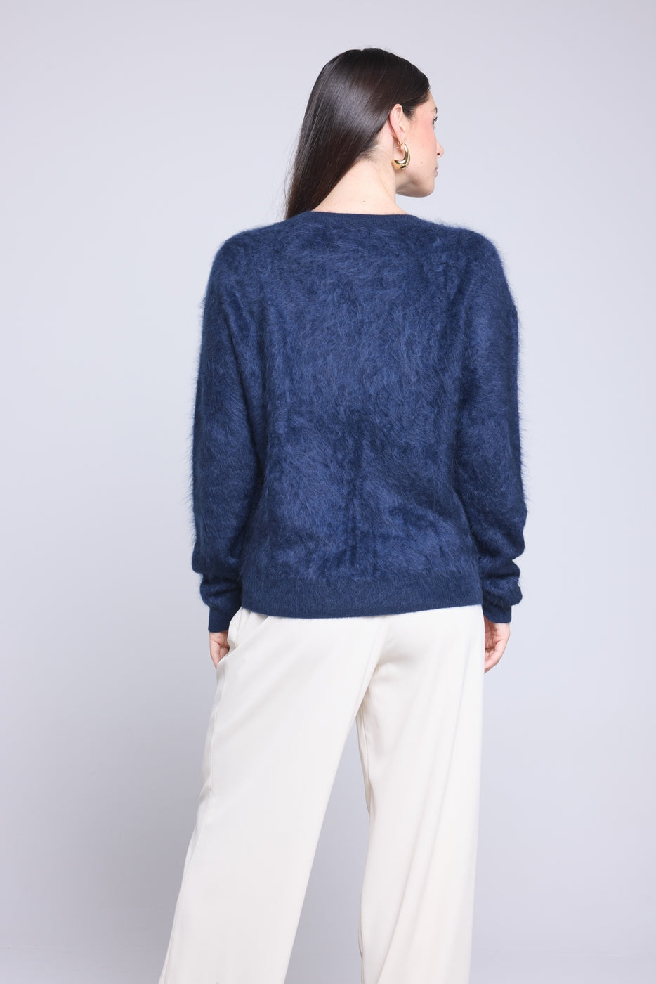 Jersey Oversize de Cachemira Cepillada Brushy - Azul Marino - Mujer