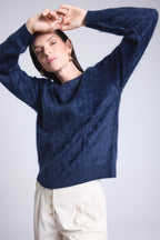 Jersey Oversize de Cachemira Cepillada Brushy - Azul Marino - Mujer