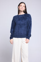 Jersey Oversize de Cachemira Cepillada Brushy - Azul Marino - Mujer