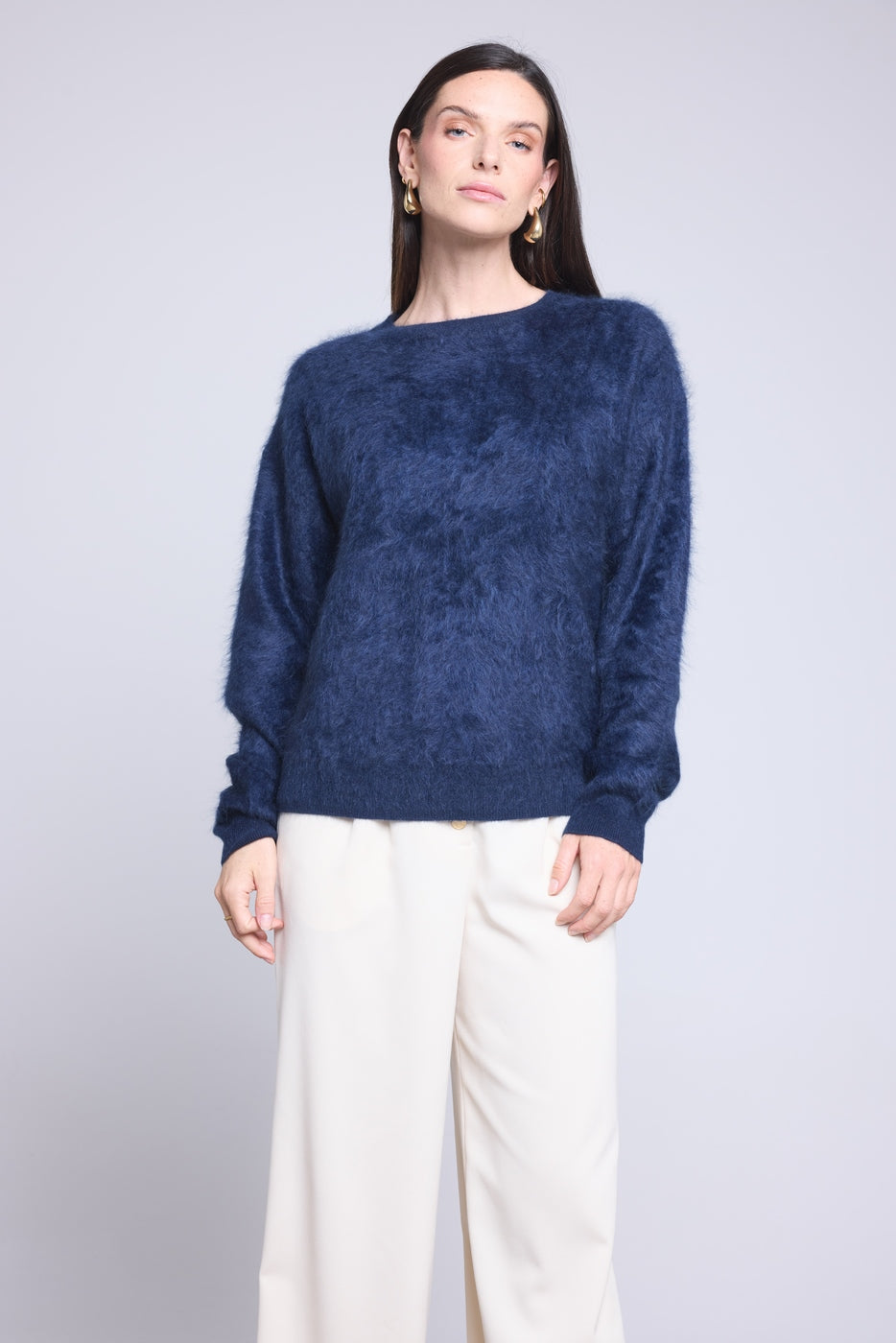 Jersey Oversize de Cachemira Cepillada Brushy - Azul Marino - Mujer