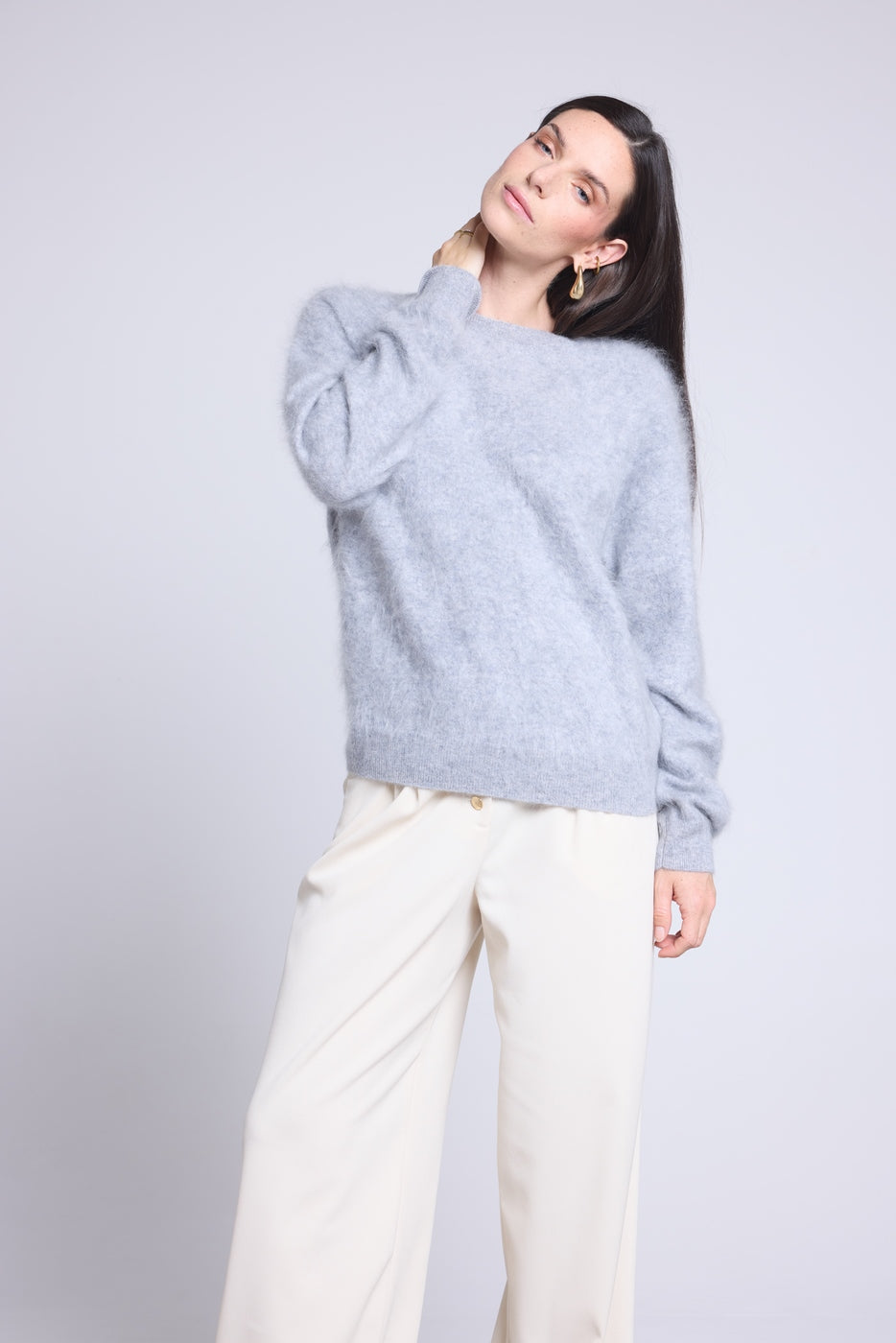 Pull Oversize Cachemire Brosse Brushy - Gris Clair - Femme