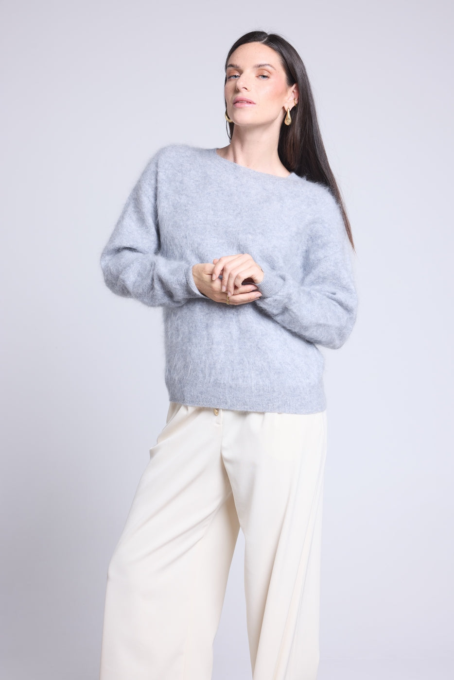 Pull Oversize Cachemire Brosse Brushy - Gris Clair - Femme