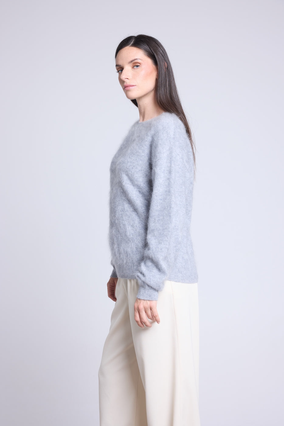 Pull Oversize Cachemire Brosse Brushy - Gris Clair - Femme