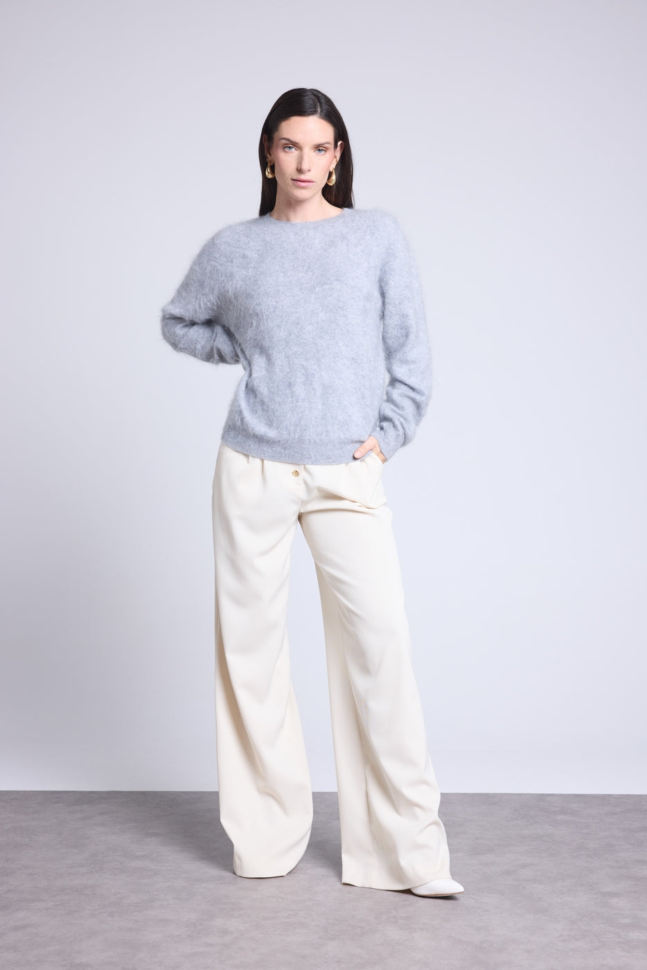 Pull Oversize Cachemire Brosse Brushy - Gris Clair - Femme