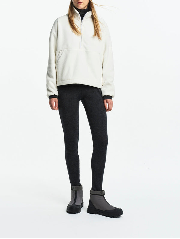 Pile con mezza zip - Bianco latte - Donna