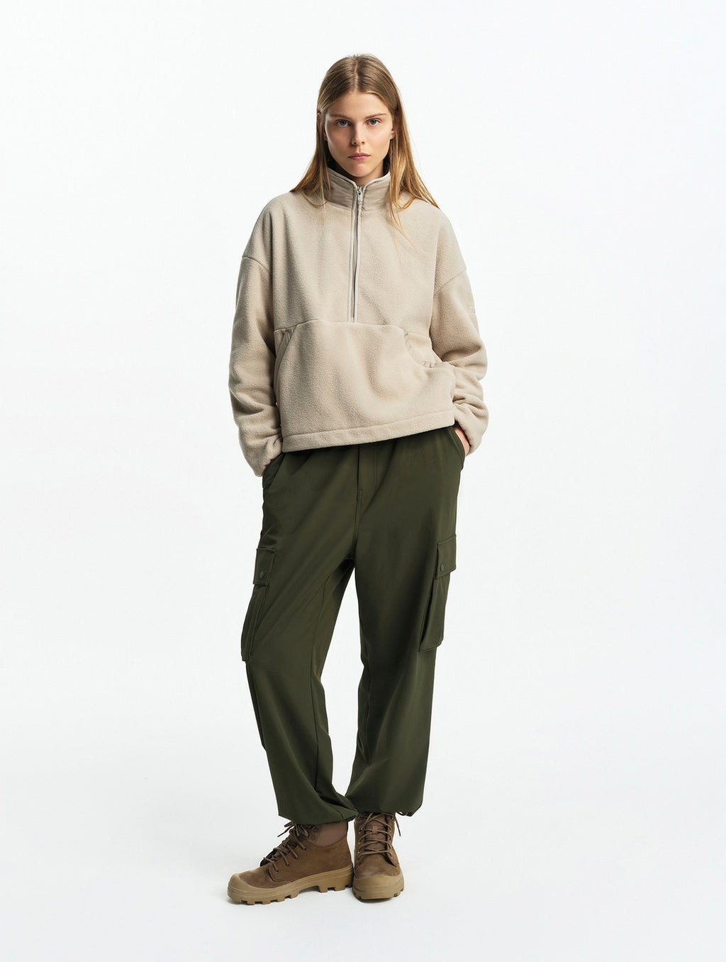 Pile con mezza zip color cashmere - Donna