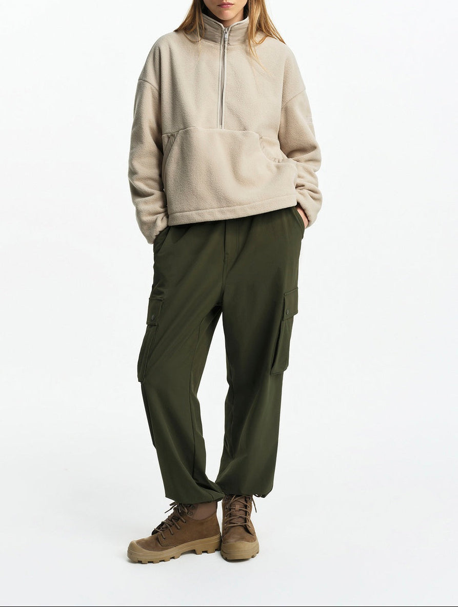 Pile con mezza zip color cashmere - Donna