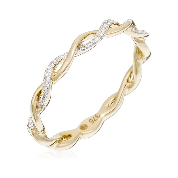 Diamanta – Anello "Entortillement" Diamante 0,06Cts/29, anello a torchon in oro giallo e diamanti su sfondo bianco