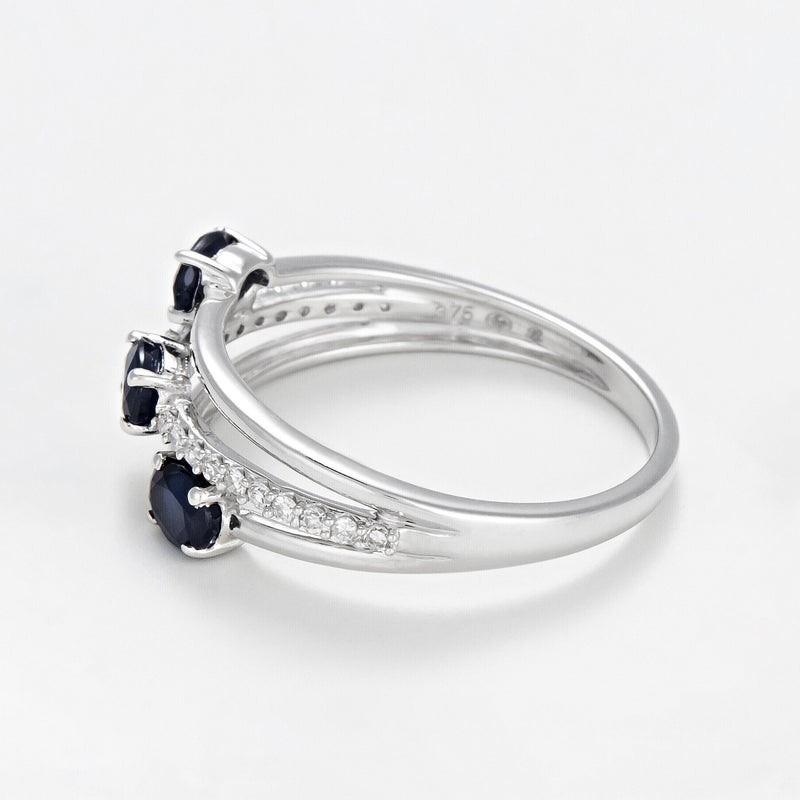 "Sapphire Trio" Ring, 0.09ct/20 + 0.69ct/3 Sapphires - 375/1000 White Gold