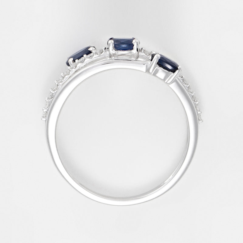 "Sapphire Trio" Ring, 0.09ct/20 + 0.69ct/3 Sapphires - 375/1000 White Gold