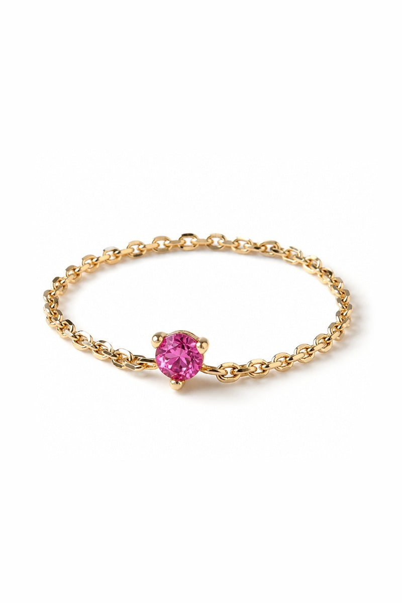 Bague Chaine " Millie" Or Jaune 375 / 1000 Et Pink Topaz