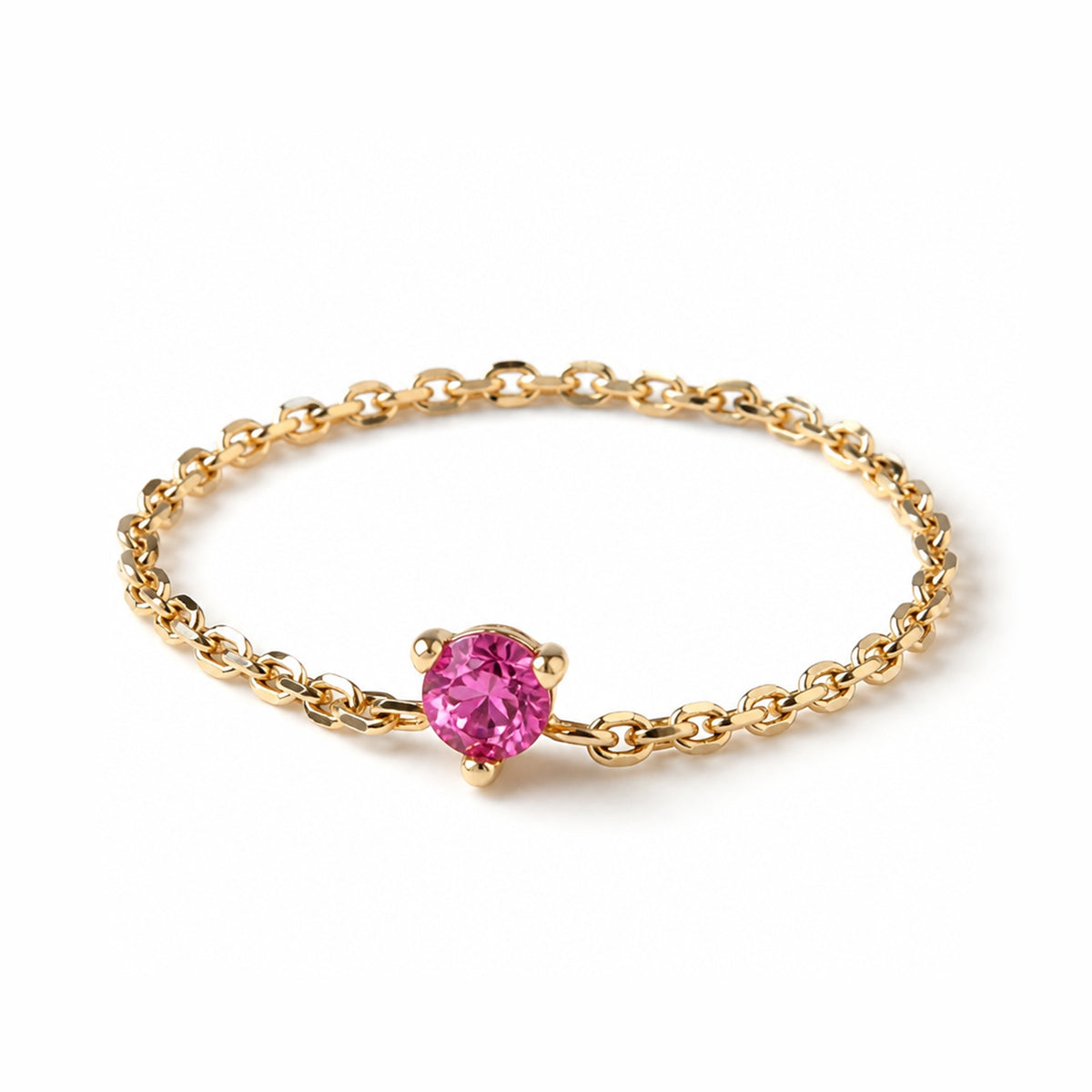 Bague Chaine " Millie" Or Jaune 375 / 1000 Et Pink Topaz