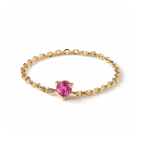 Kedjering "Millie" gult guld 375/1000 och rosa topas