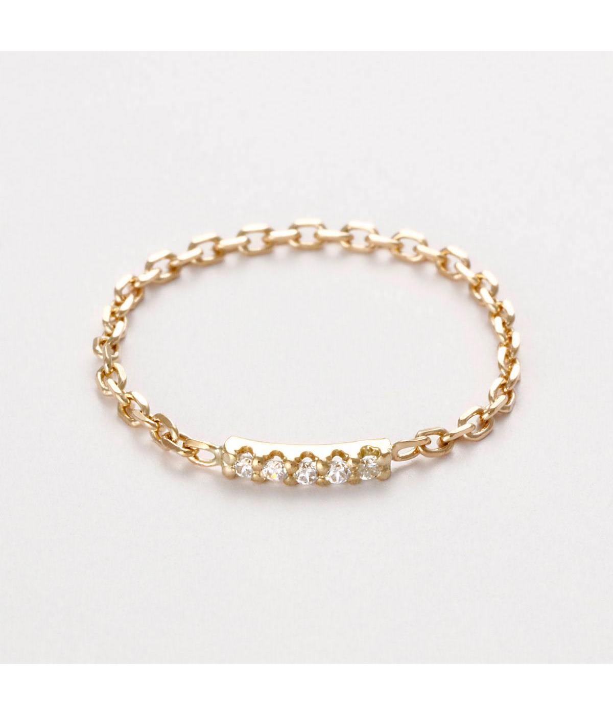 "Camille" Chain Ring - 375 / 1000 Yellow Gold and Zirconium