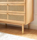 Commode Leon - Placage Chêne Et Cannage Rotin 3 Tiroirs