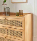 Commode Leon - Placage Chêne Et Cannage Rotin 3 Tiroirs