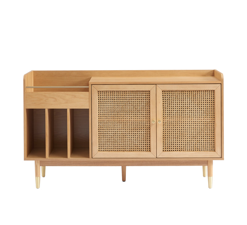 Meuble Vinyle Leon - Placage Chêne Et Cannage Rotin