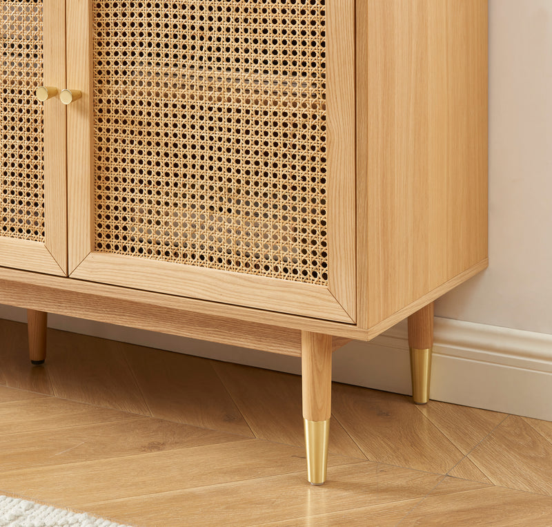 Meuble Vinyle Leon - Placage Chêne Et Cannage Rotin