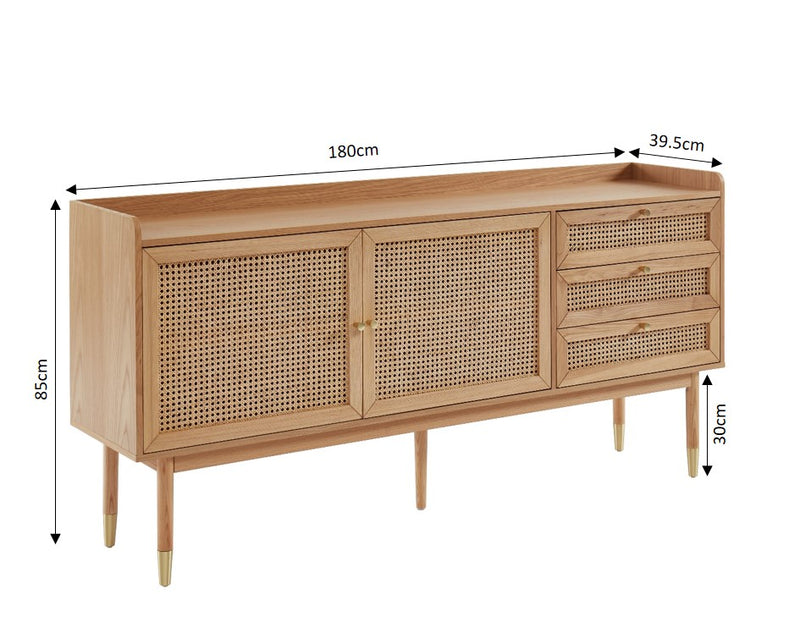 Buffet Leon - Chêne Et Cannage Rotin