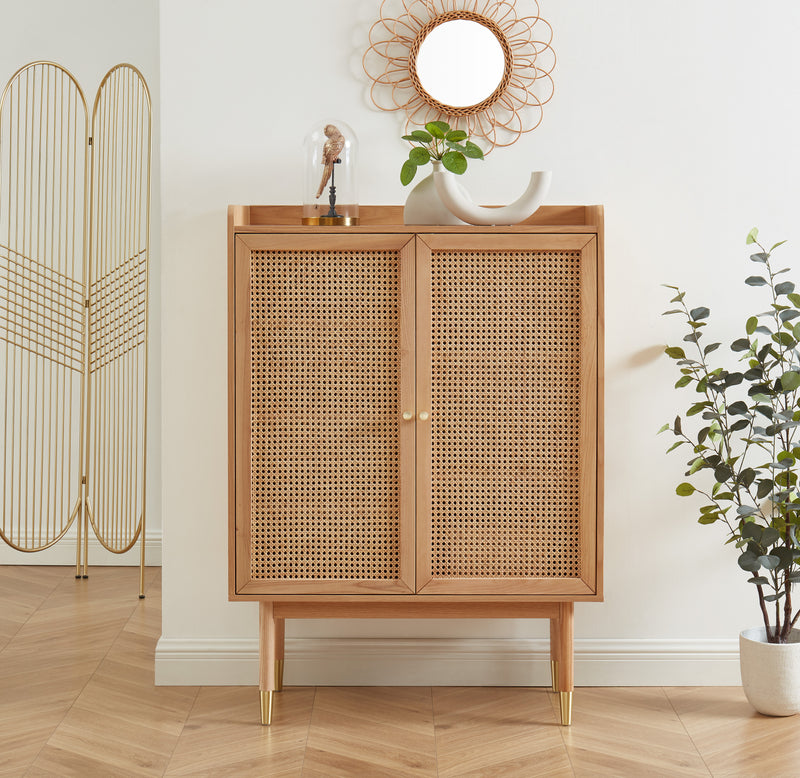 Buffet Haut Leon - Placage Chêne Et Cannage Rotin