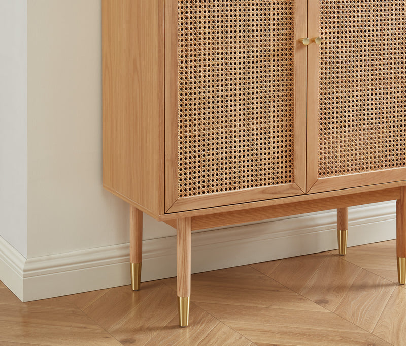 Buffet Haut Leon - Placage Chêne Et Cannage Rotin