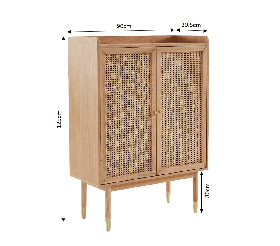 Leon - Buffet Haut - Placage Chêne & Cannage Rotin
