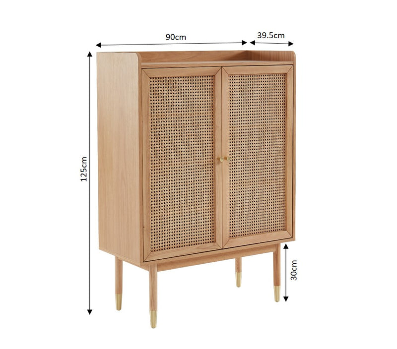 Buffet Haut Leon - Placage Chêne Et Cannage Rotin