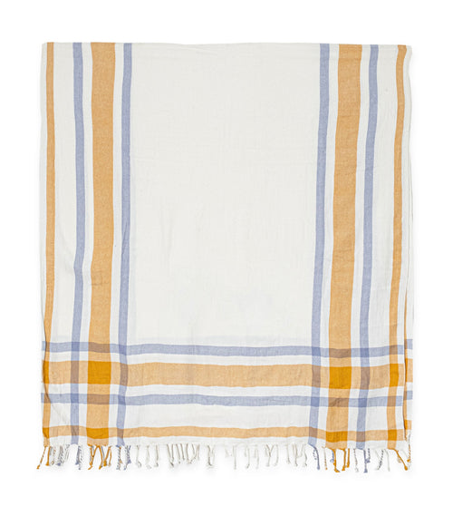 Serviette En Coton Khadi - Bleu & Moutarde