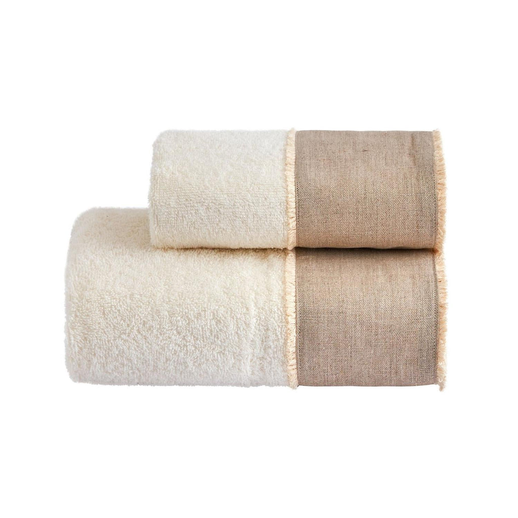 Nicol Cotton Terry Bath and Guest Towel Set 430 G with Linen and Cotton Frill - Ivory