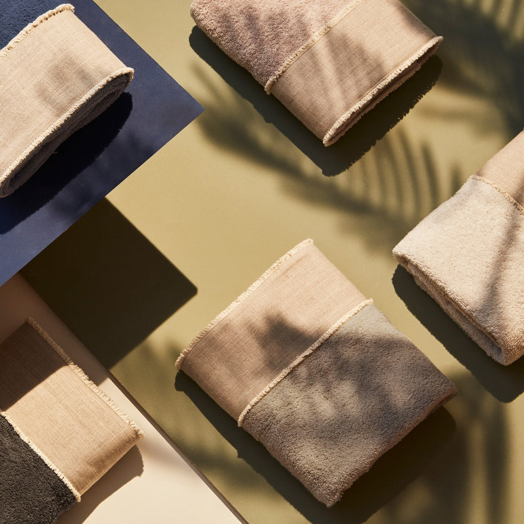 Nicol Cotton Terry Bath and Guest Towel Set 430 G with Linen and Cotton Frill - Ivory