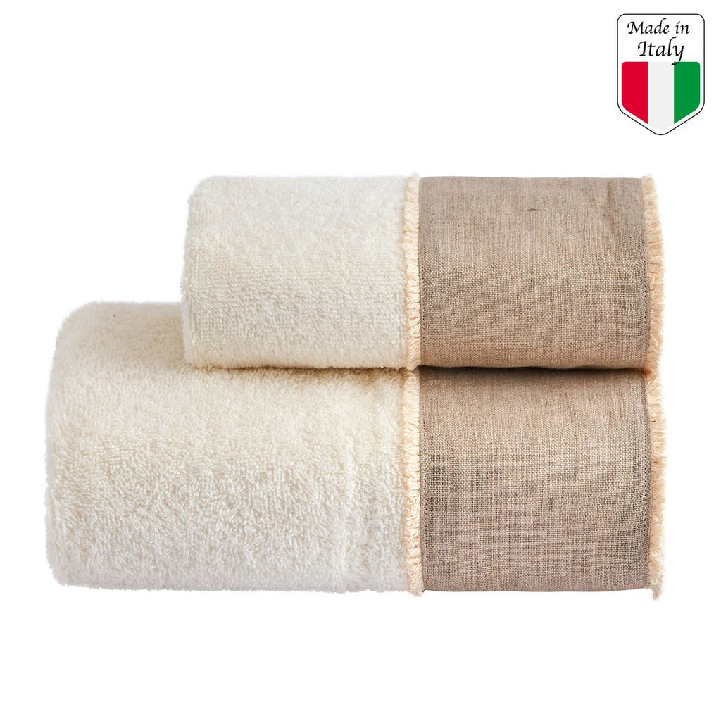 Nicol Cotton Terry Bath and Guest Towel Set 430 G with Linen and Cotton Frill - Ivory