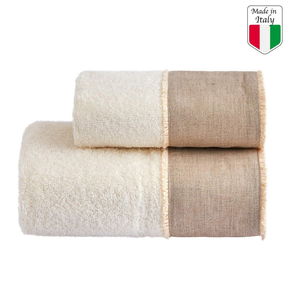 Nicol Cotton Terry Bath and Guest Towel Set 430 G with Linen and Cotton Frill - Ivory