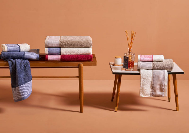 Ensemble De Serviettes De Toilette Et D'Invités Castellina - Ivoire/Denim