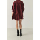 Vestido corto holgado con cuello abotonado - Cardinal - Mujer