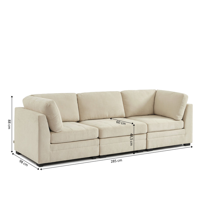 Canapé Droit Modulable 3 Pièces Billie - Tissu Chenille Beige